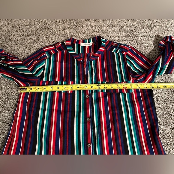 CALVIN KLEIN M Red Blue Green Candy Striped Silly Camp Shirt Epaulettes R $89 - Picture 6 of 7